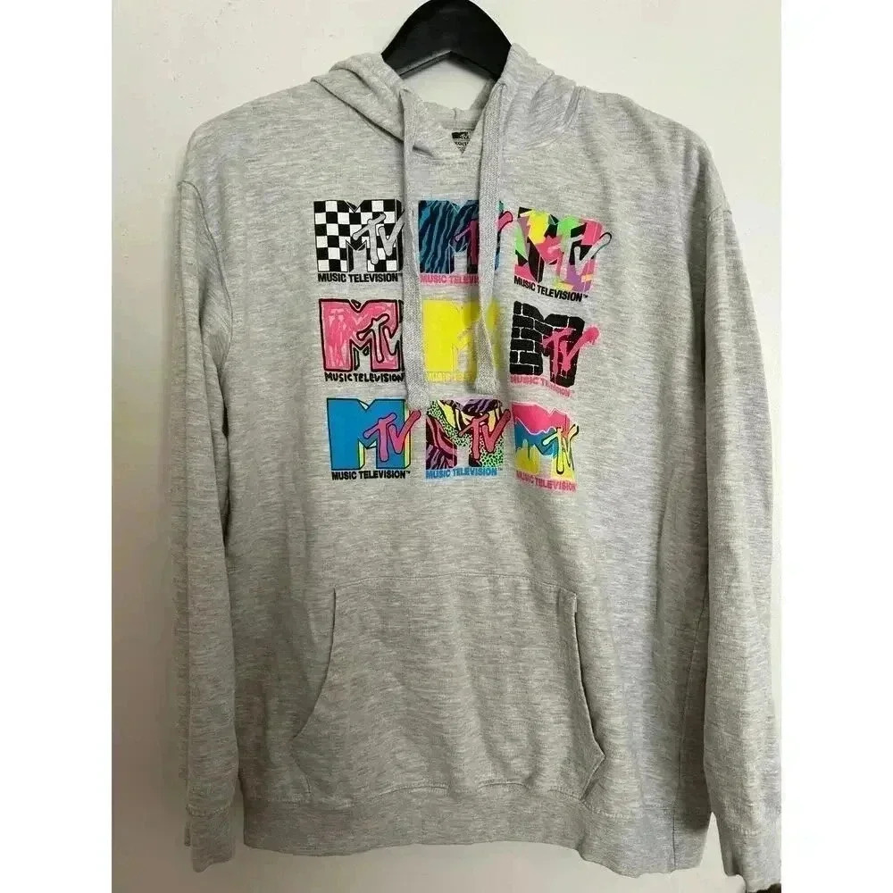 Vintage Music Television MTV Hoodie Gray Classic Graphic Retro Youth Size XL